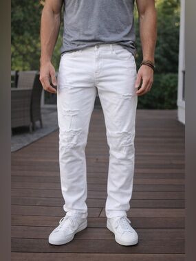 Hudson Jeans Men’s Skinny Ripped White Jeans